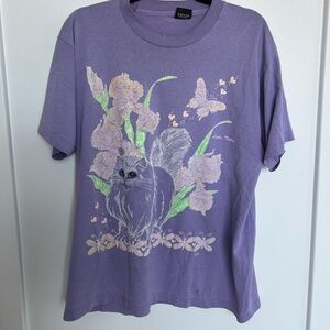 Vintage Purple tee with a cat